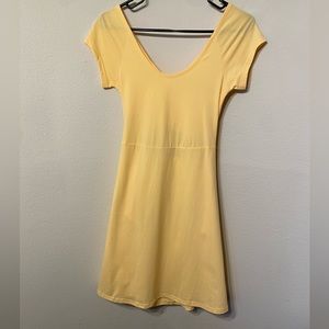 NWOT Pact Fit and Flare Crossback Cutout Mini Dress Yellow S Organic Cotton
